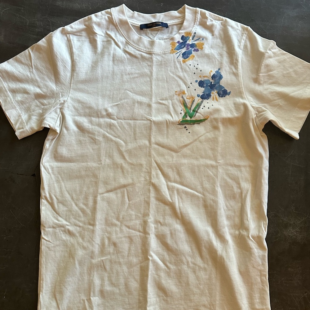 LV White Tee with Blue Floral Design - Picture 2 of 6
